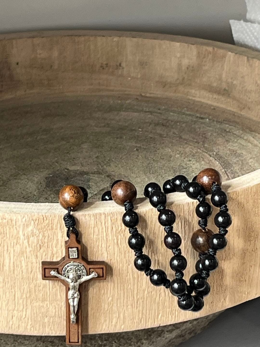 Customer photo review of SolaceBeads Black Sacred Ebony Beads with St. Benedict Centerpiece Rosary