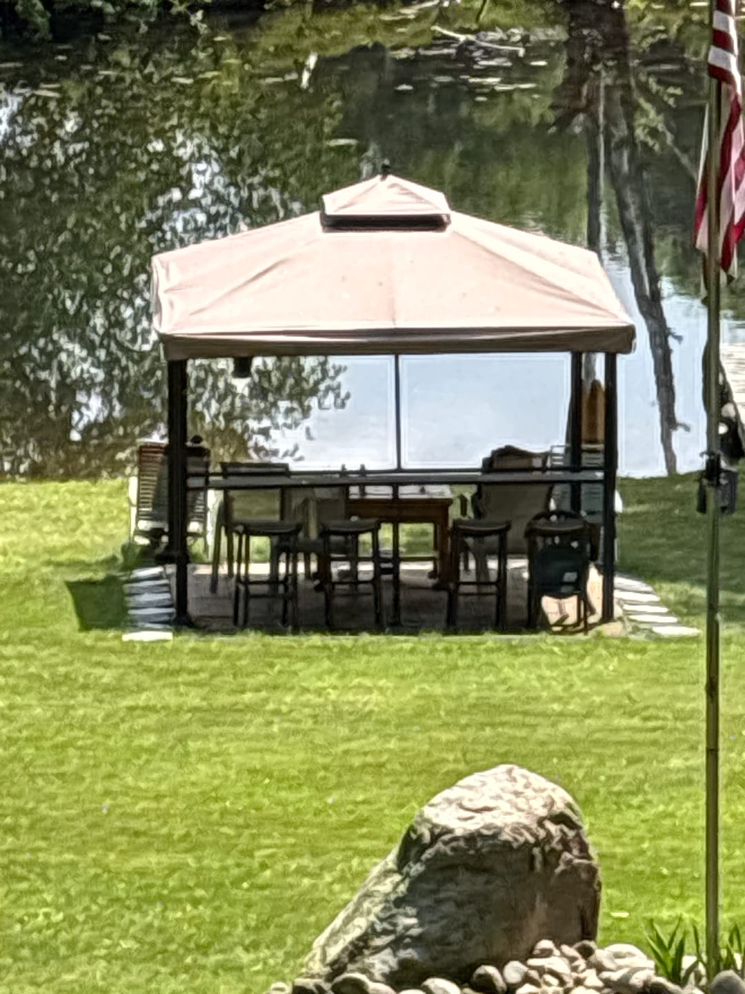 Customer photo review of Shade N' Shelters 10' x 10' Prescott / Conley Gazebo with Awning & Bar - Main & Roof Vent Canopies