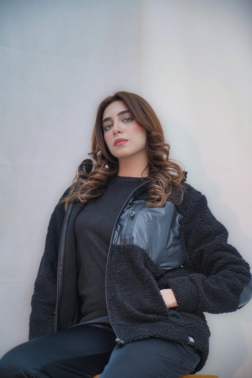 Customer photo review of The Shadow Sherpa Jacket – HIZ Clozet Pakistan