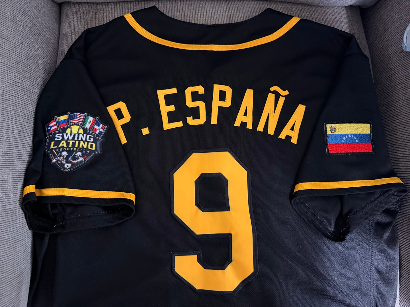 Customer photo review of Custom Black Yellow Classic Style Authentic Baseball Jersey