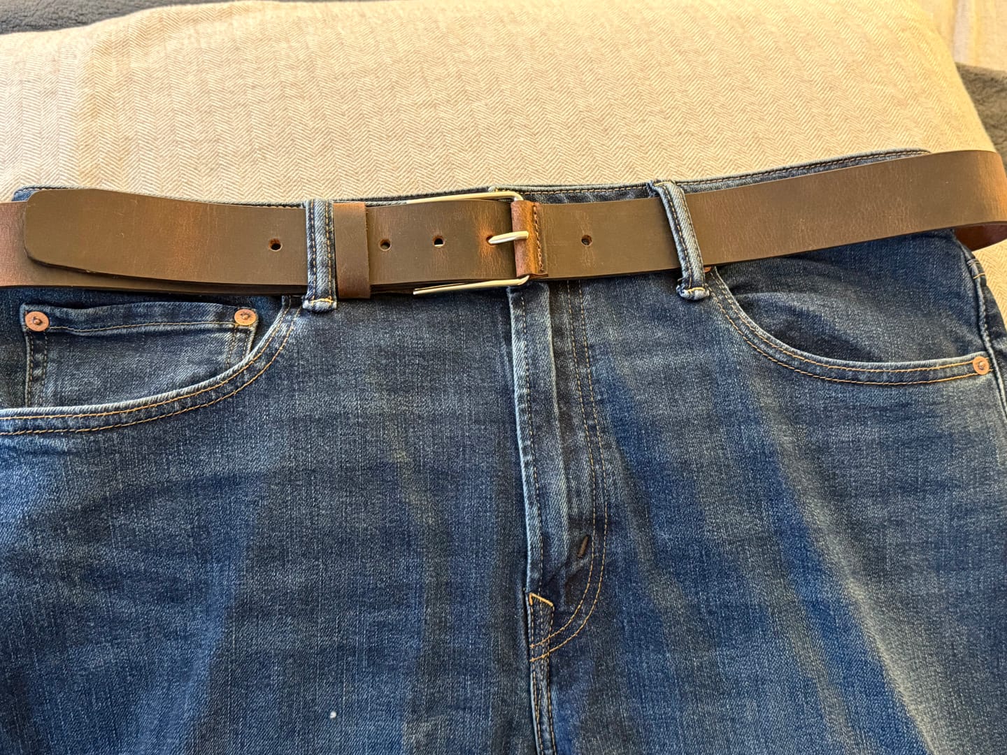 Customer photo review of The Spartan Belt - Brown Leather Belt With Leather Wrapped Buckle