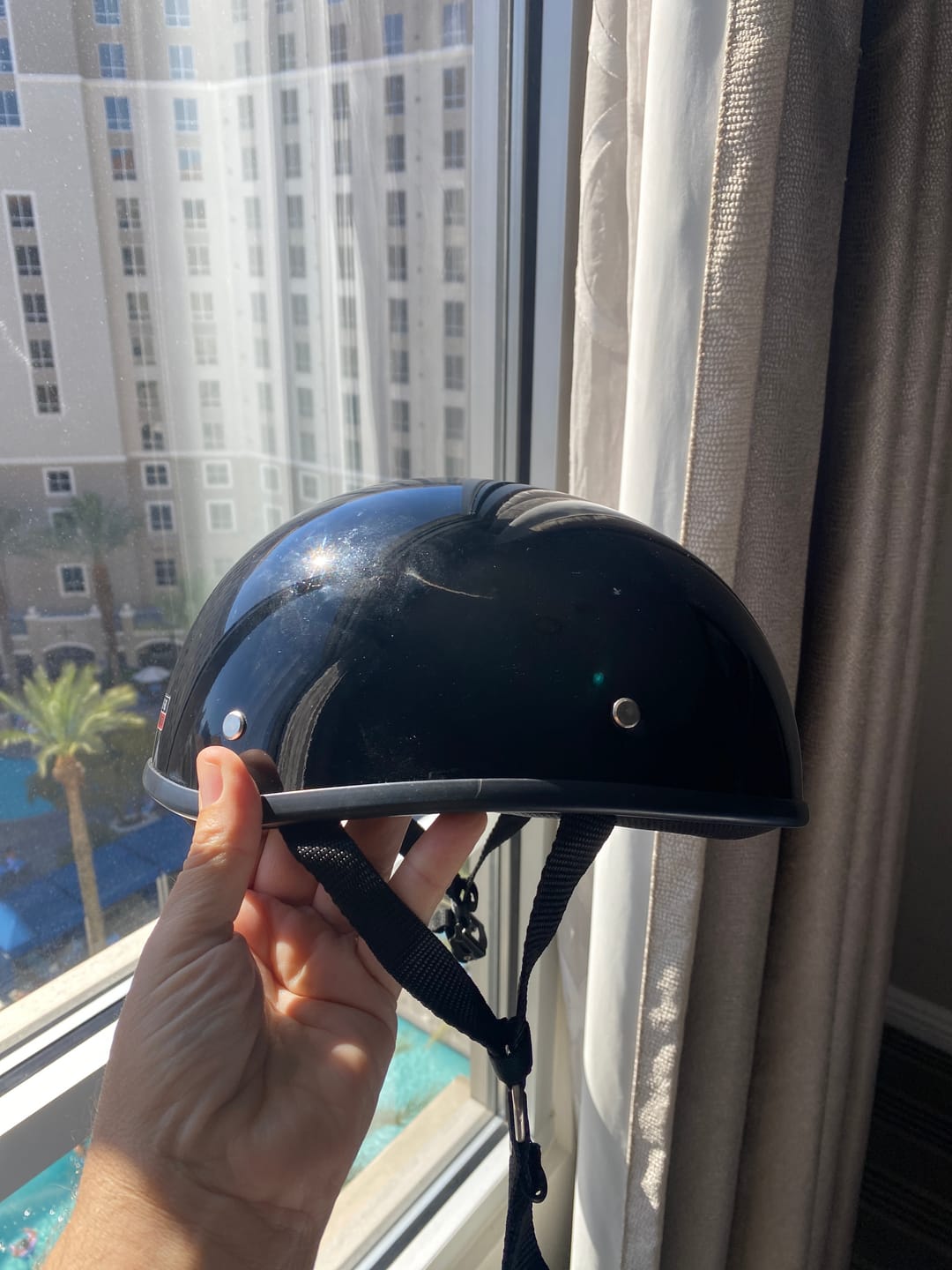 Customer photo review of Smallest & Lightest DOT Beanie Helmet - Gloss Black