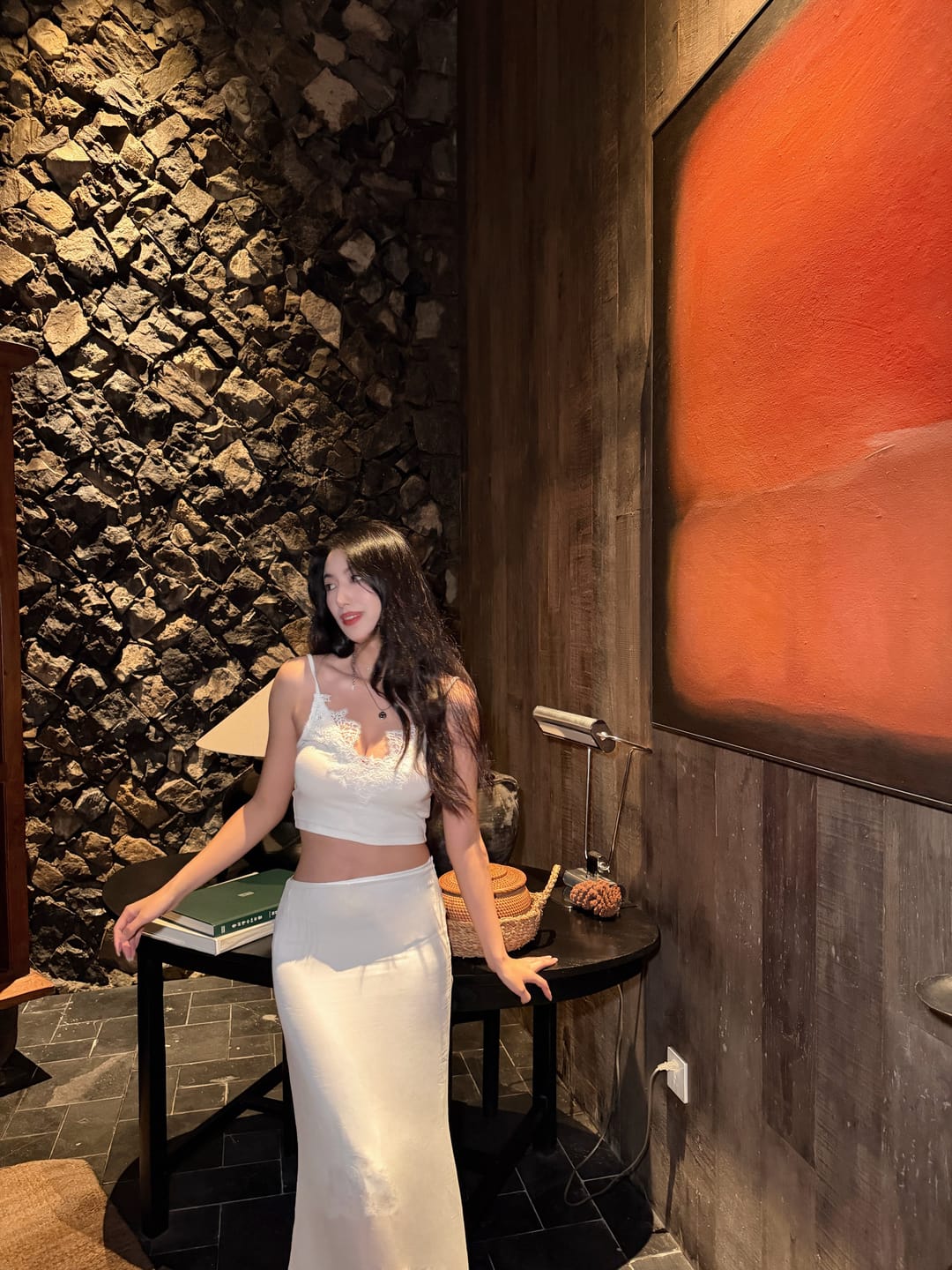 Customer photo review of 0122stepll Lace Trim Ribbed Camisole & Asymmetric Midi Skirt Set