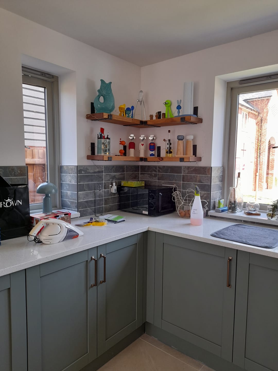 Customer photo review of Set of 2 | Rustic Wooden Wall Shelves with Industrial Style Bracket | 20cm depth