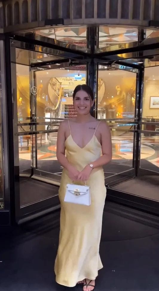 Customer photo review of Kirra Satin Backless Maxi Dress