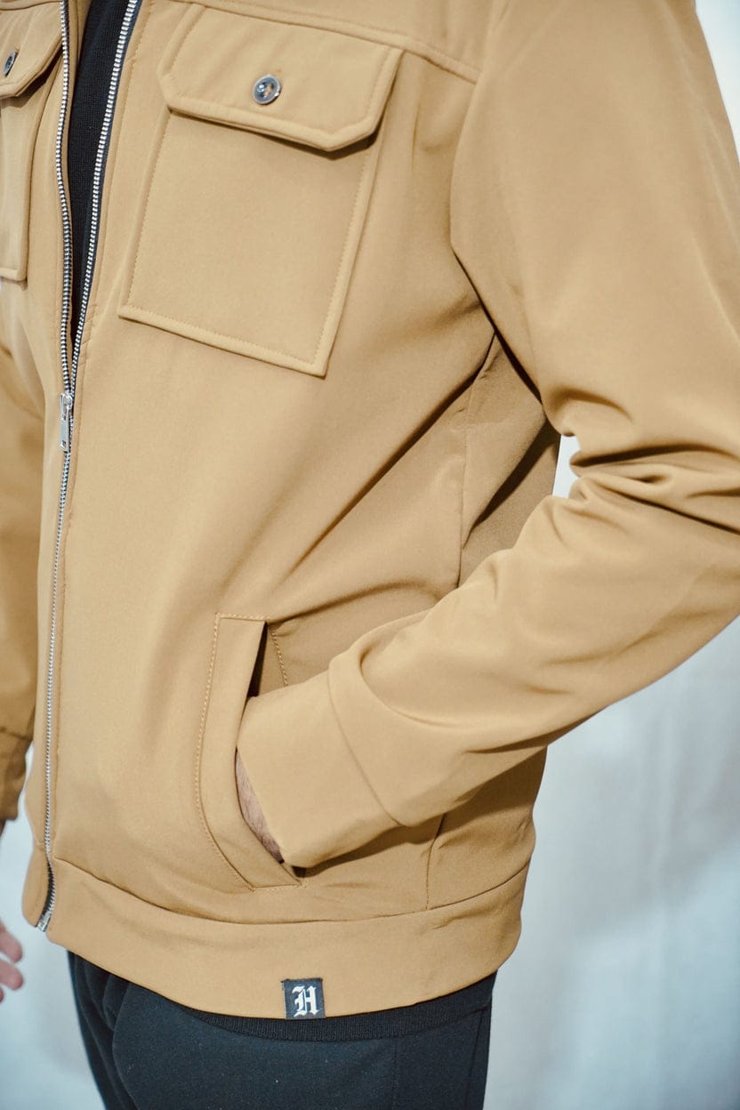 Customer photo review of Softshell Trucker Jacket – Camel Brown
