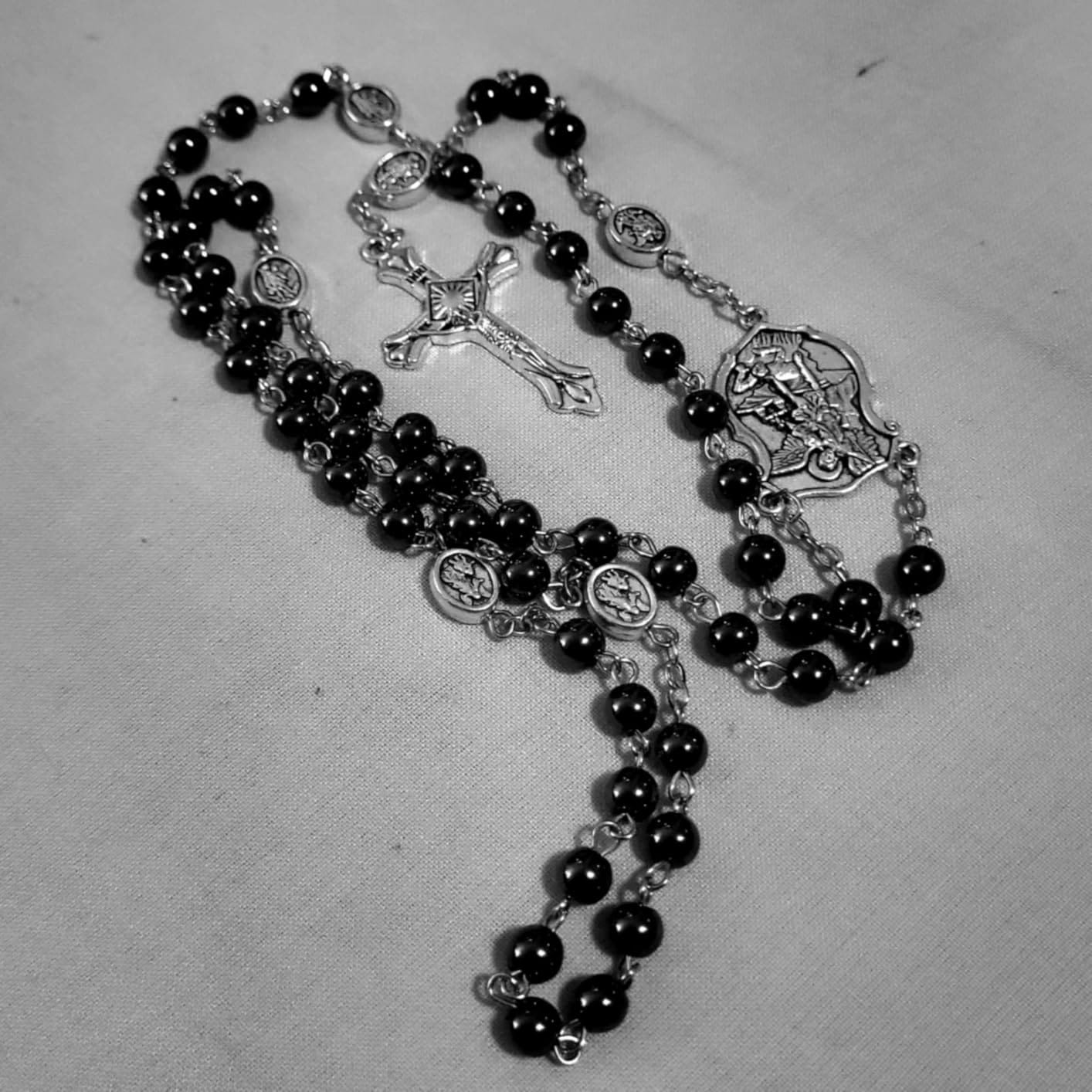 Customer photo review of FREE Today: Antique Silver Archangel Medal Hematite Rosary with Matching Engraved Round Box