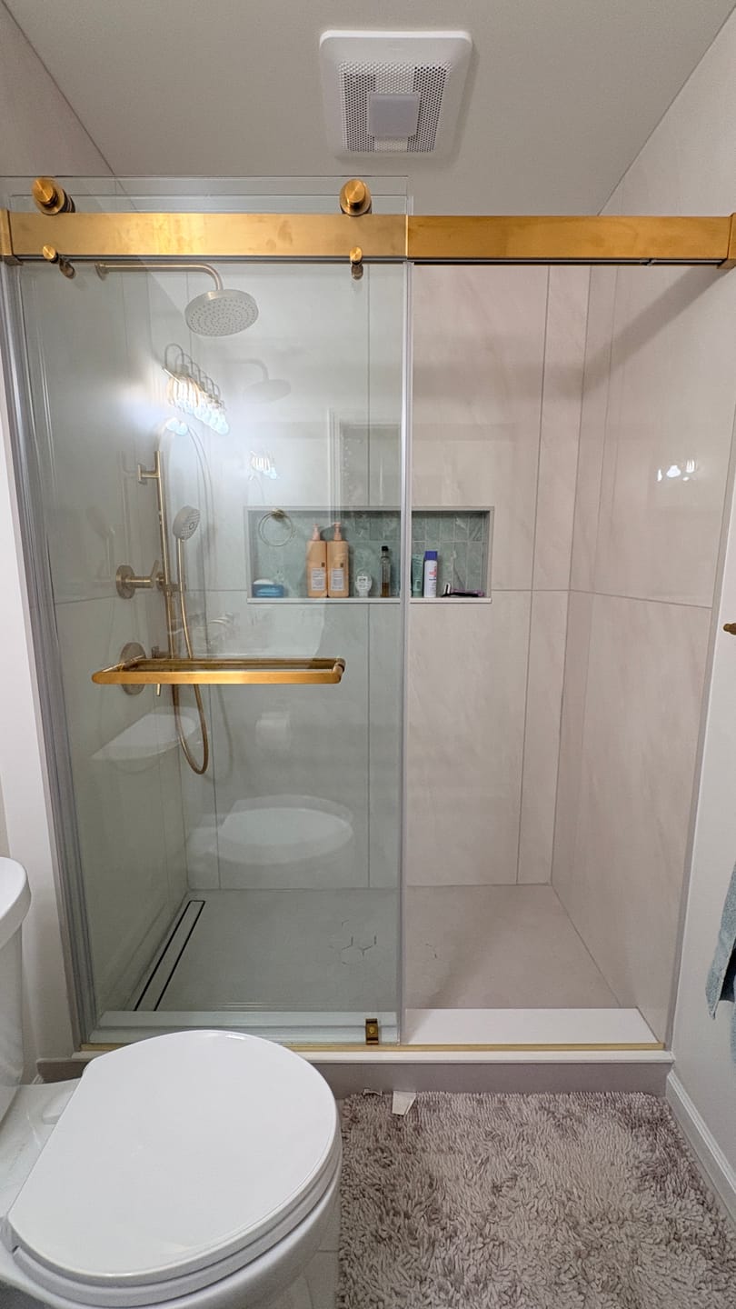Customer photo review of Soft-Closing Double Sliding Frameless Shower Door with Two Towel Bars - DS13