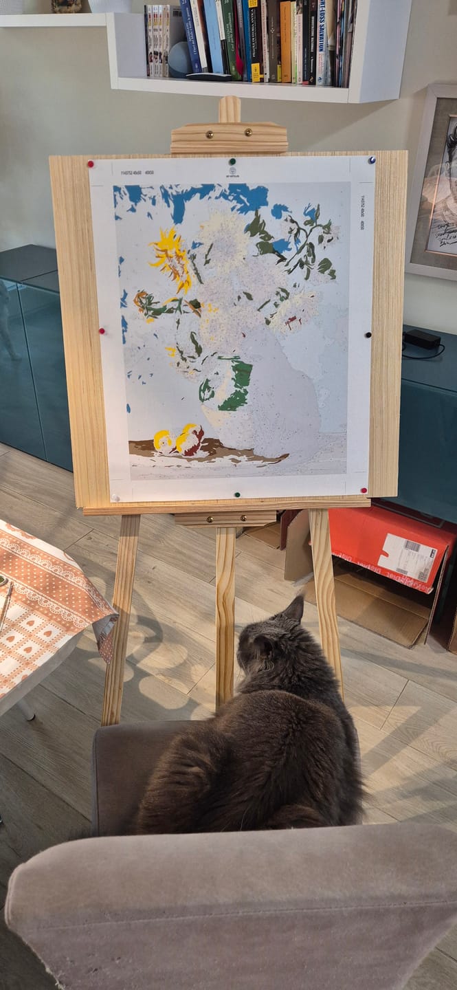 Customer photo review of Famous sunflowers and a black cat | Paint by Number