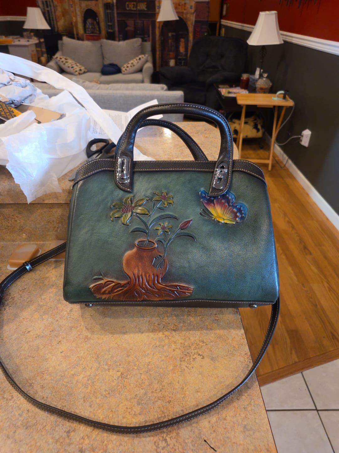 Customer photo review of Classy Retro Floral Embossed Crossbody Bag