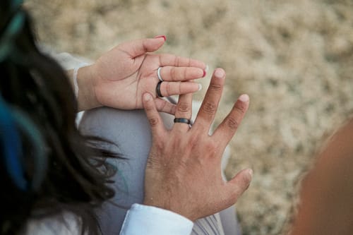 Customer photo review of Ithaki Code Black Wedding Rings