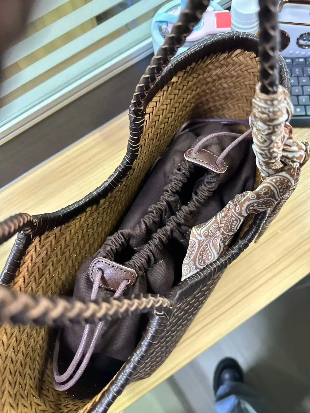 Customer photo review of Bianca Handwoven Leather Tote Bag