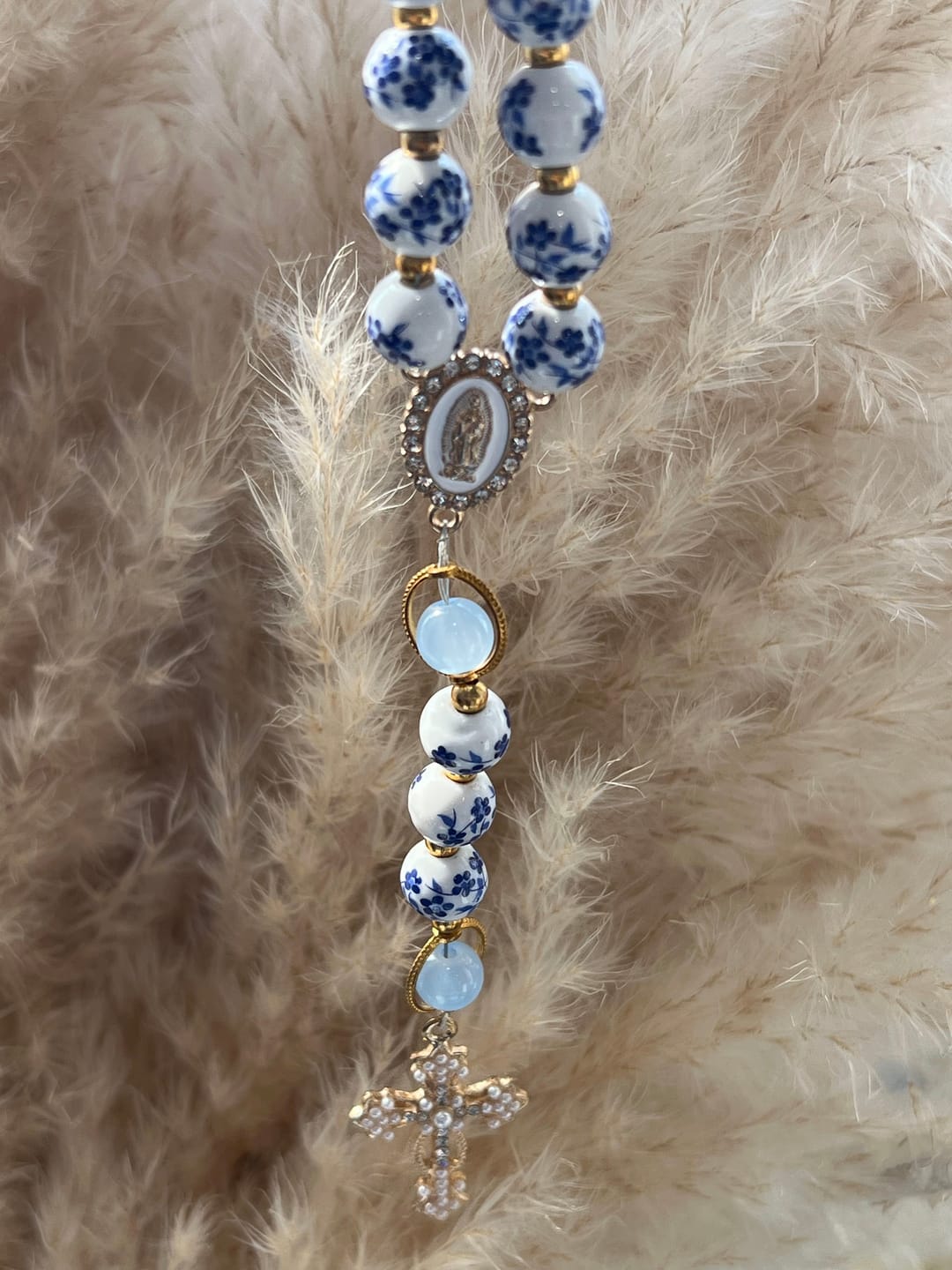 Customer photo review of SolaceBeads Handcrafted Blue Floral Ceramic Rosary: A Tapestry of Grace in life
