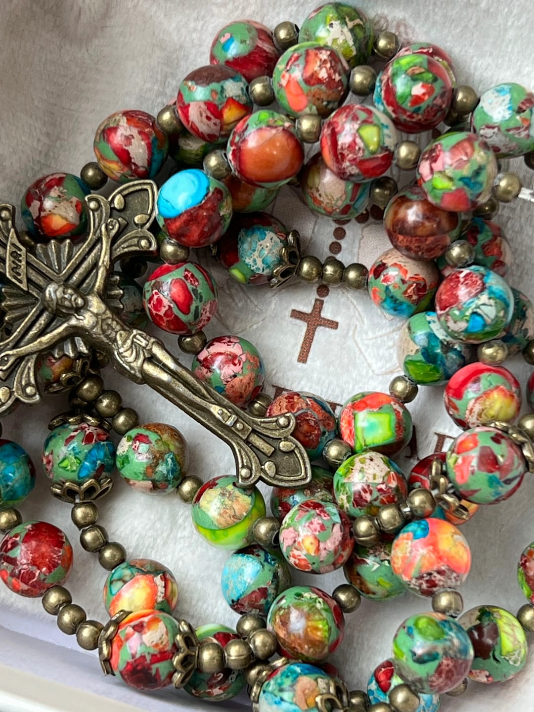Customer photo review of SolaceBeads Multicolored Imperial Jasper Rosary: A Tapestry of Earth and Spirit