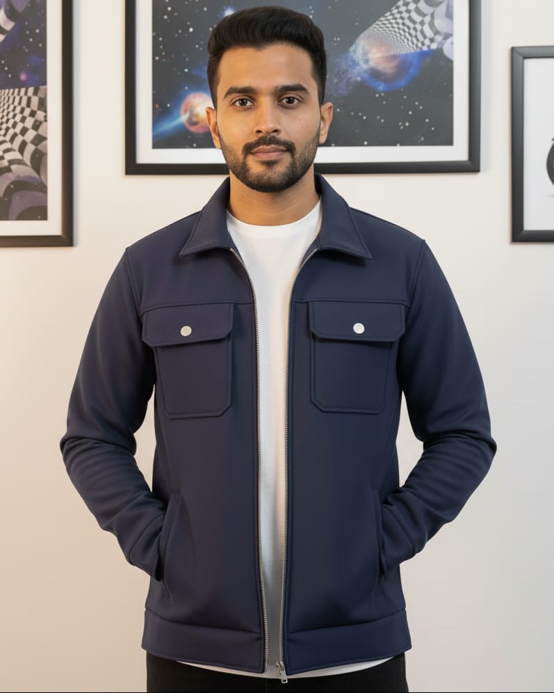 Customer photo review of Softshell Trucker Jacket – Navy Blue