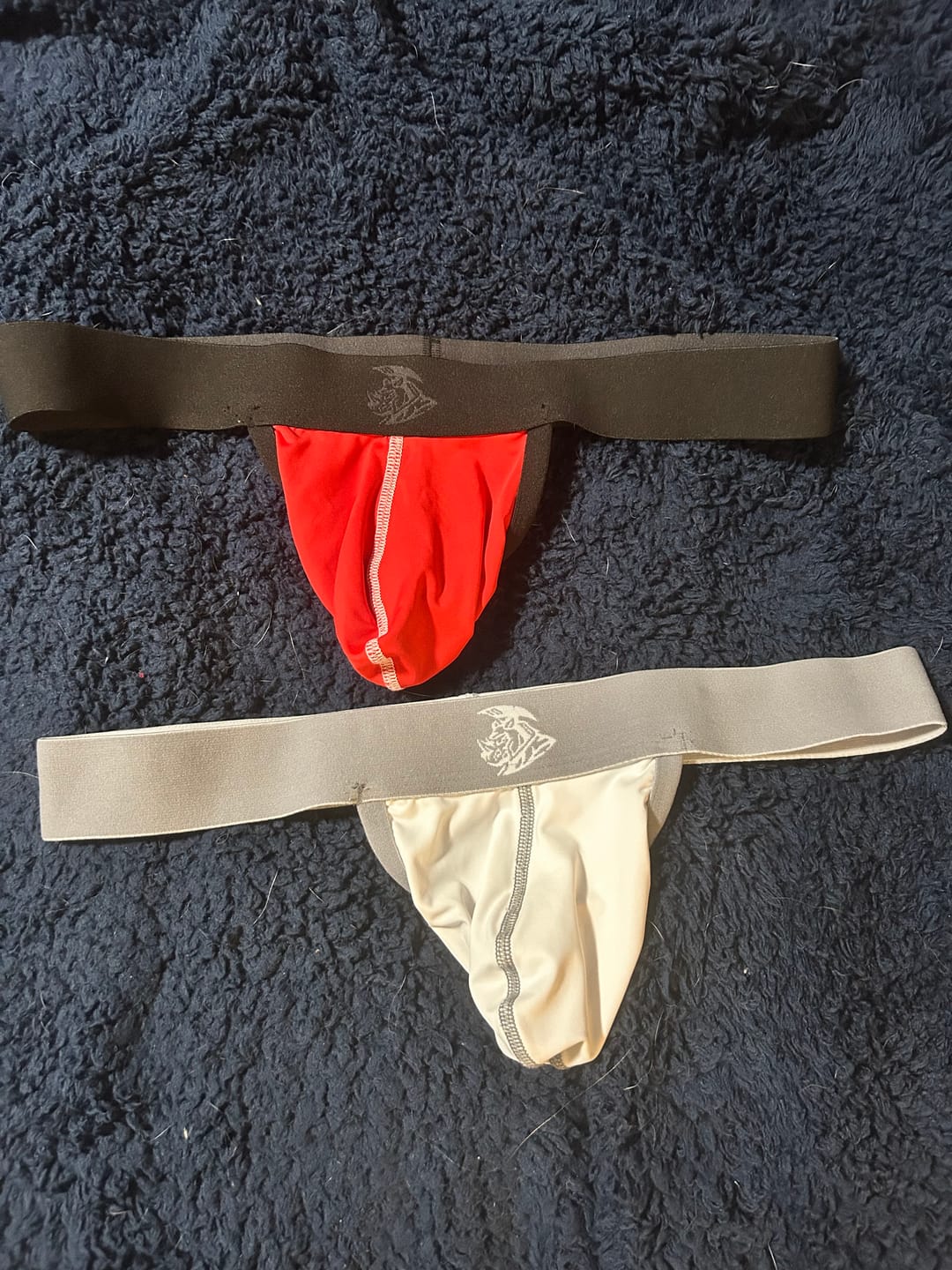 Customer photo review of Nylon 0in Strapless Jocks No Fly 3pk Gunmetal Gray/Red/White