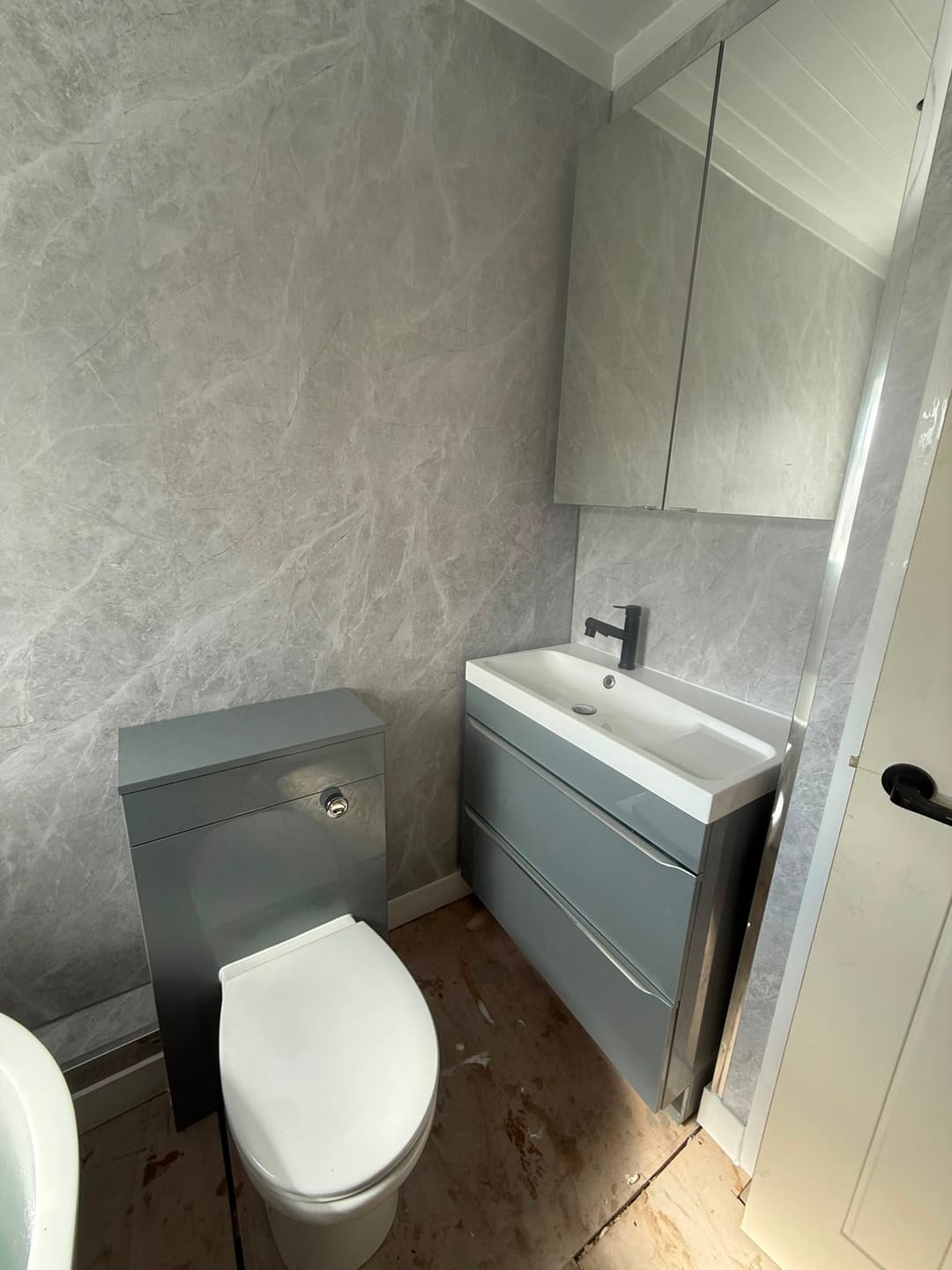 Customer photo review of Premium Light Grey Marble Matt Shower Wall Panel – 1M x 2.4M