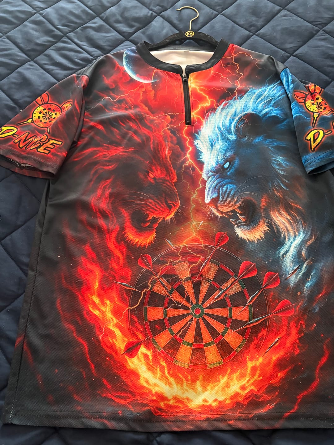 Customer photo review of Maxcorners Dart Shirt Lion Fire vs Ice Design Multioptions Personalized Name, Team Name Unisex 3D Shirt (4 Colors)