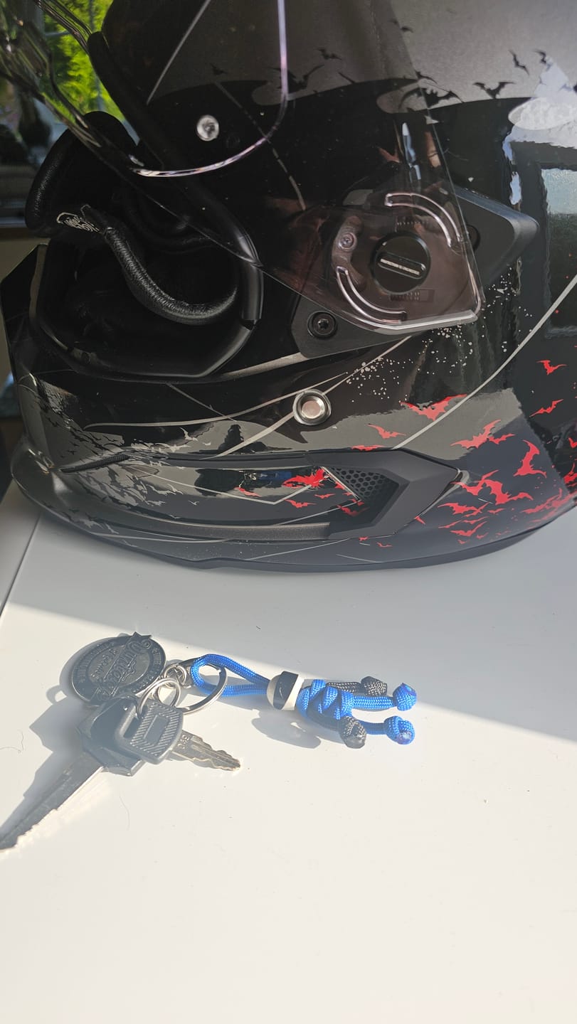 Customer photo review of Blue Biker Buddy Paracord Keychain