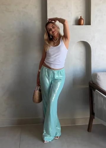 Customer photo review of Sophia Sequin Wide-Leg Trousers