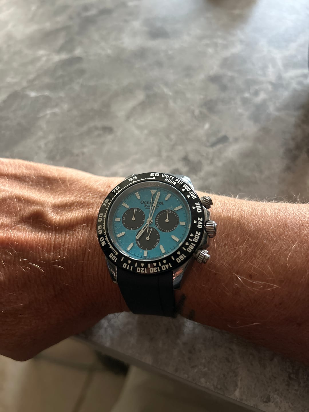 Customer photo review of Oceaneva WaveRacer 1000m Mechanical Chronograph Automatic Grade 5 Titanium Watch Turquoise