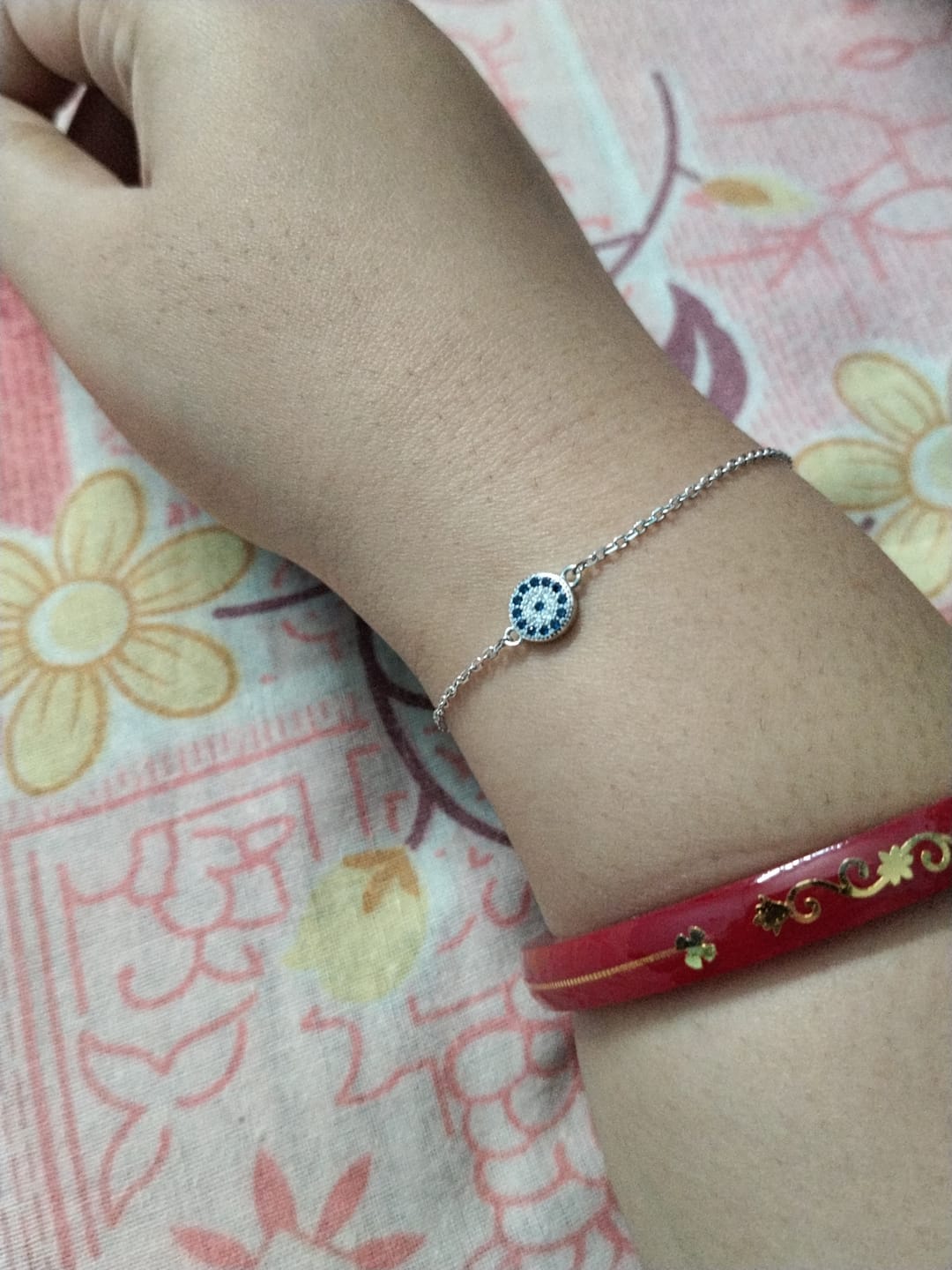 Customer photo review of Silver Evil Eye Bracelet