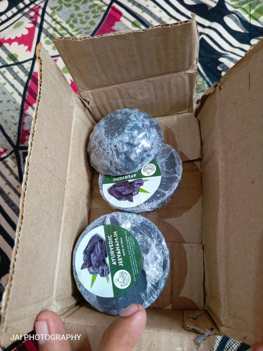 Customer photo review of Ayurvedic Jeevanam Black Detox Charcoal Soap for Face & Body (Get 1 Free Red Wine Soap)
