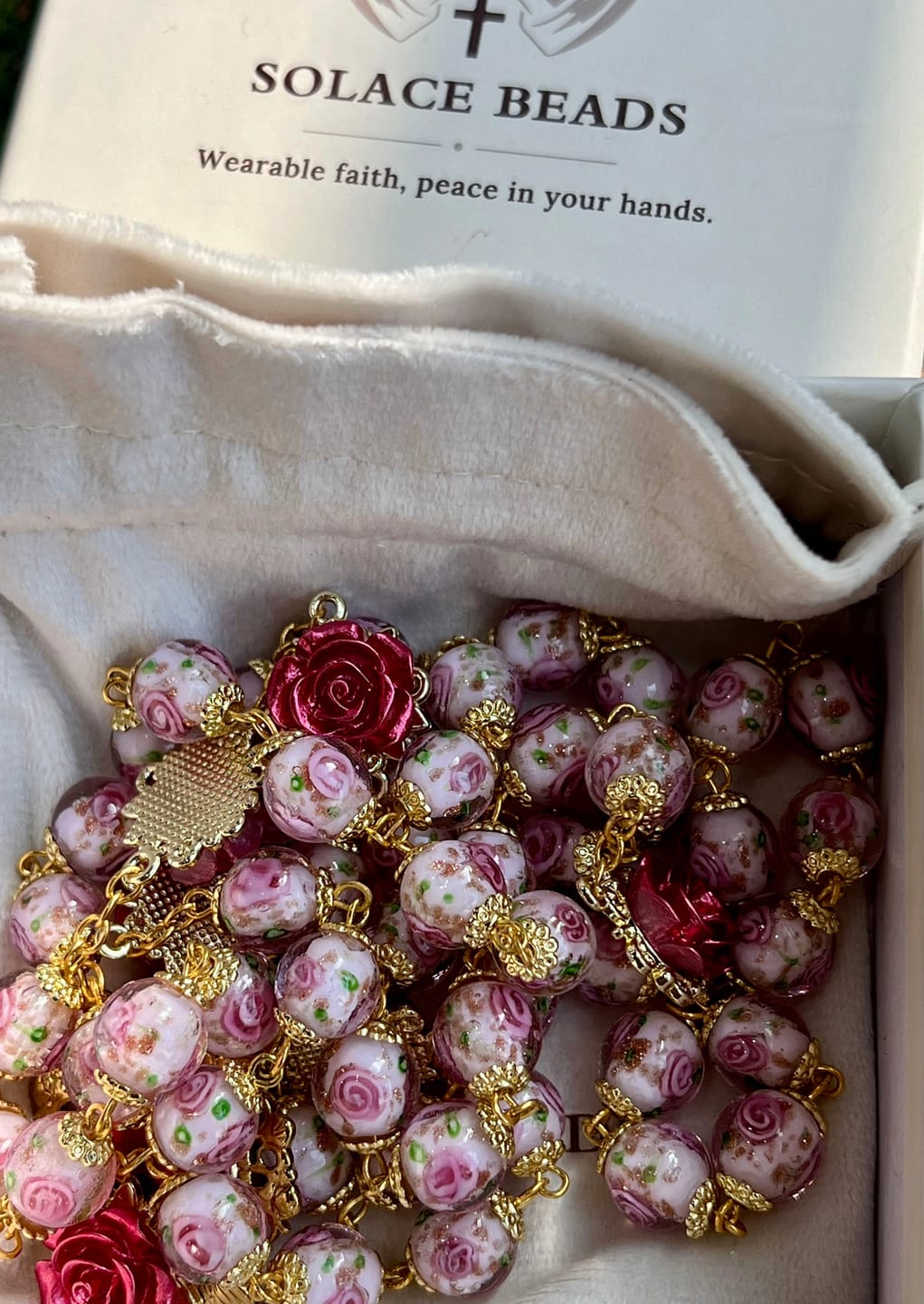 Customer photo review of SolaceBeads Handmade Floral Glass Rosary : Lampworkbeads Beads with Rose, Crafted With Devout Spirit