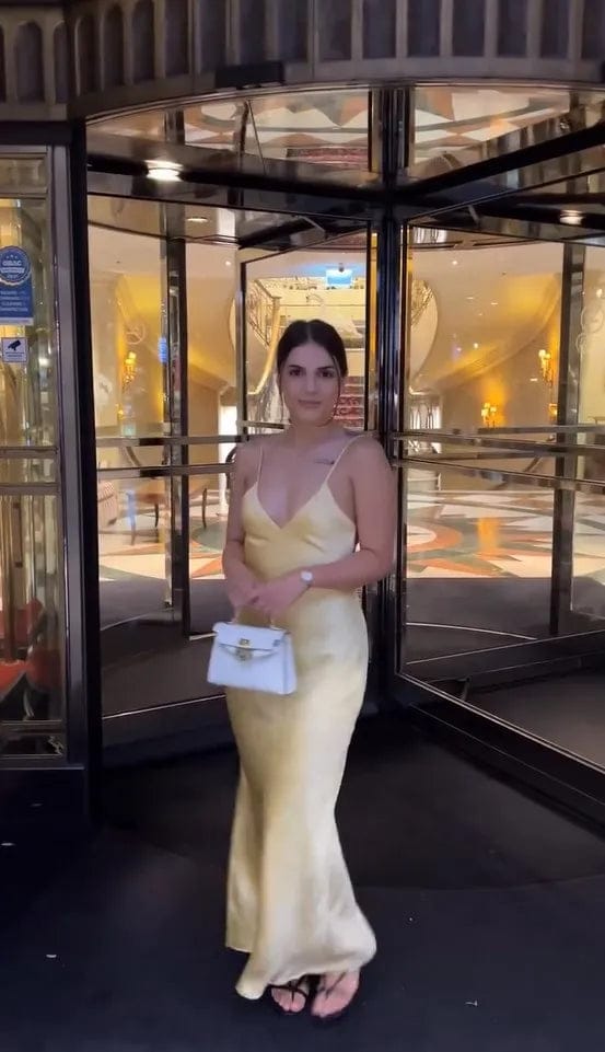 Customer photo review of Kirra Satin Backless Maxi Dress