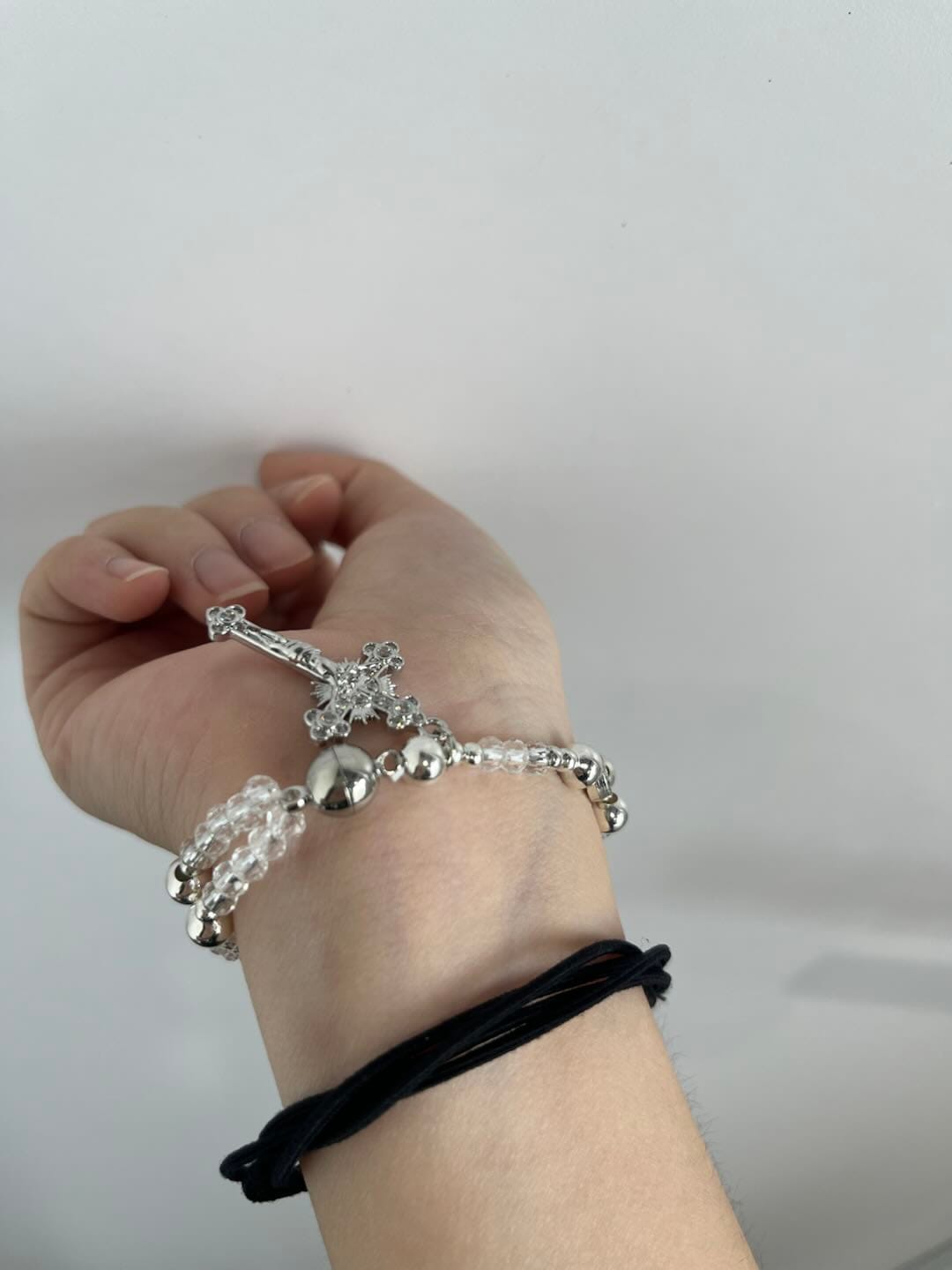 Customer photo review of SolaceBeads Clear Crystal Rosary Bracelet With Rhinestone Studded Cross: Sparkling Devotion