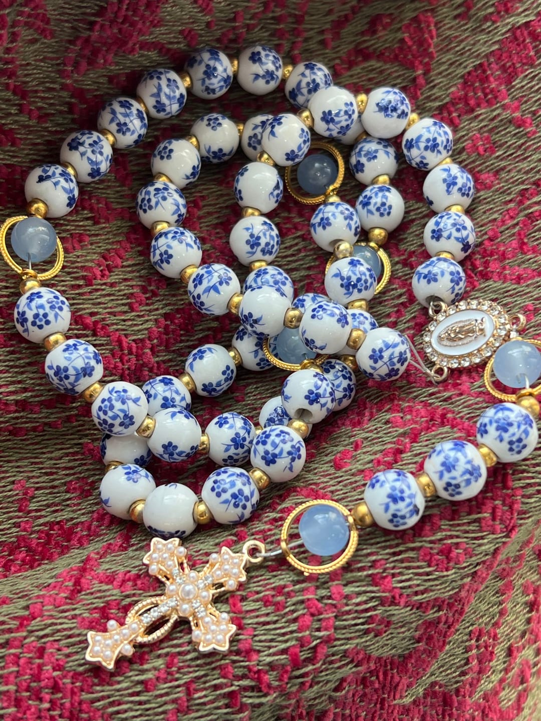 Customer photo review of SolaceBeads Handcrafted Blue Floral Ceramic Rosary: A Tapestry of Grace in life