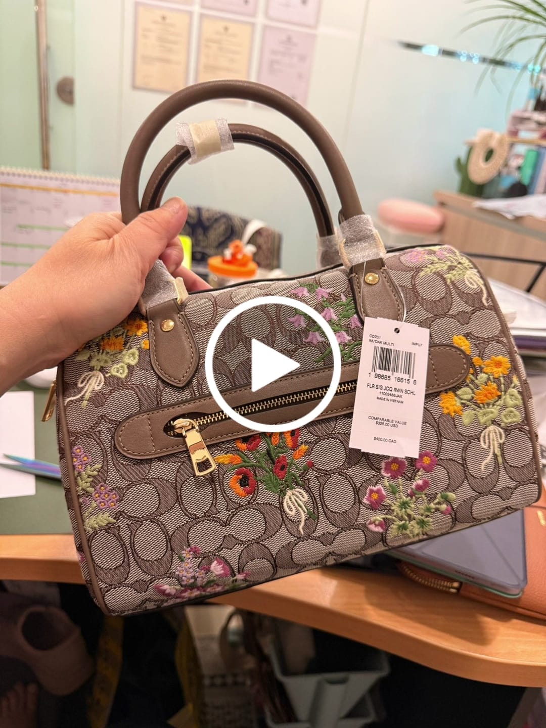 Customer video review of Coach Rowan Satchel Bag In Signature Jacquard With Floral Embroidery In Oak Multi CDZ01