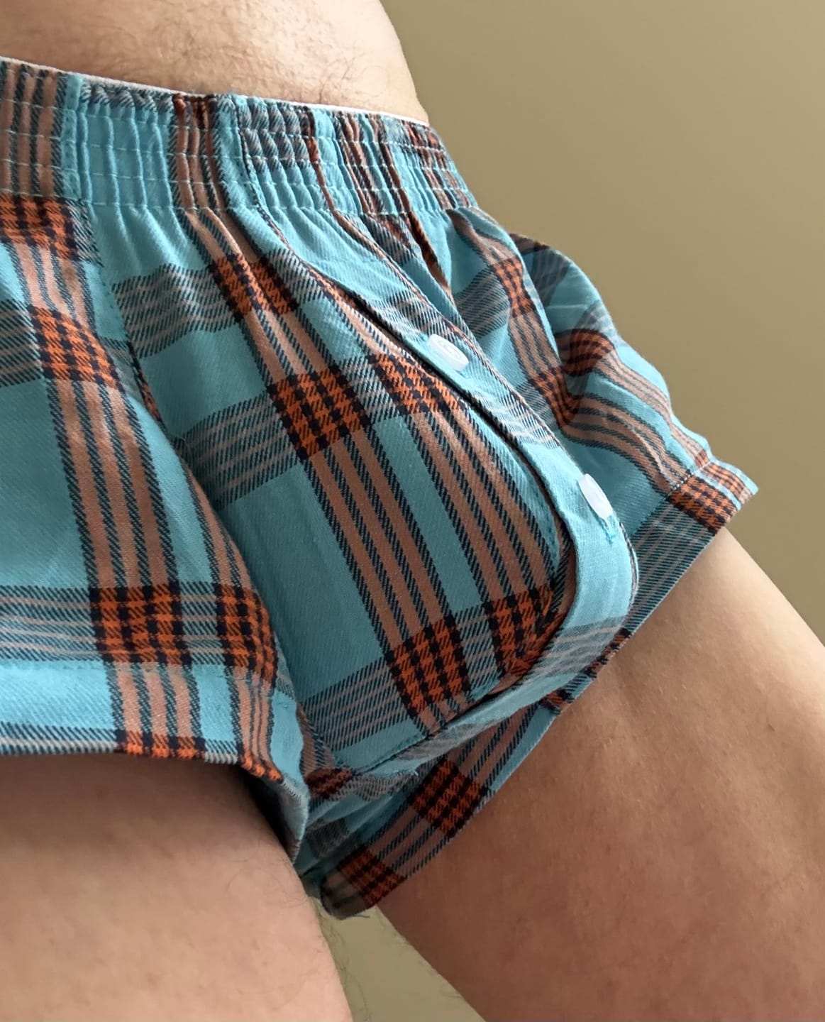 Customer photo review of 3 Pack Men’s Plaid Cotton Trunks with Button Fly
