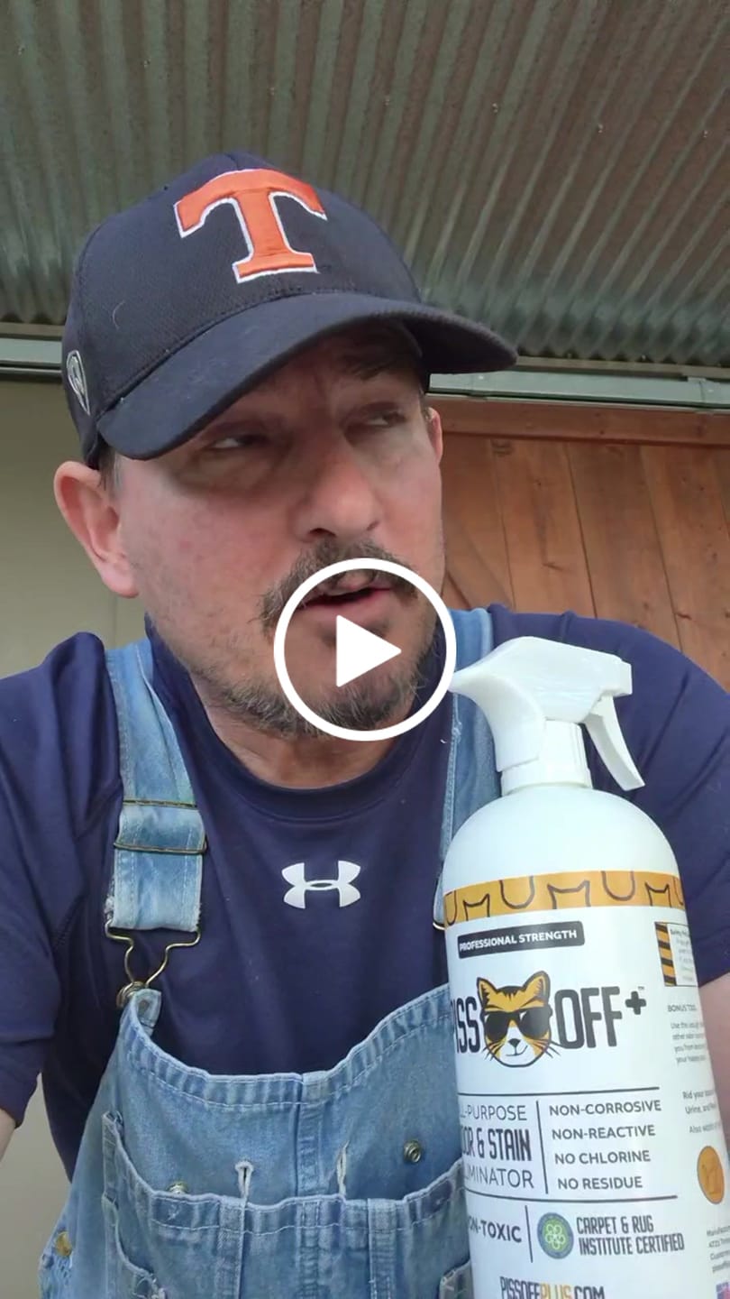 Customer video review of 32 Oz. Spray Bottle PISS OFF+ All-Purpose Odor, Stain & Allergen Eliminator with LEO Light