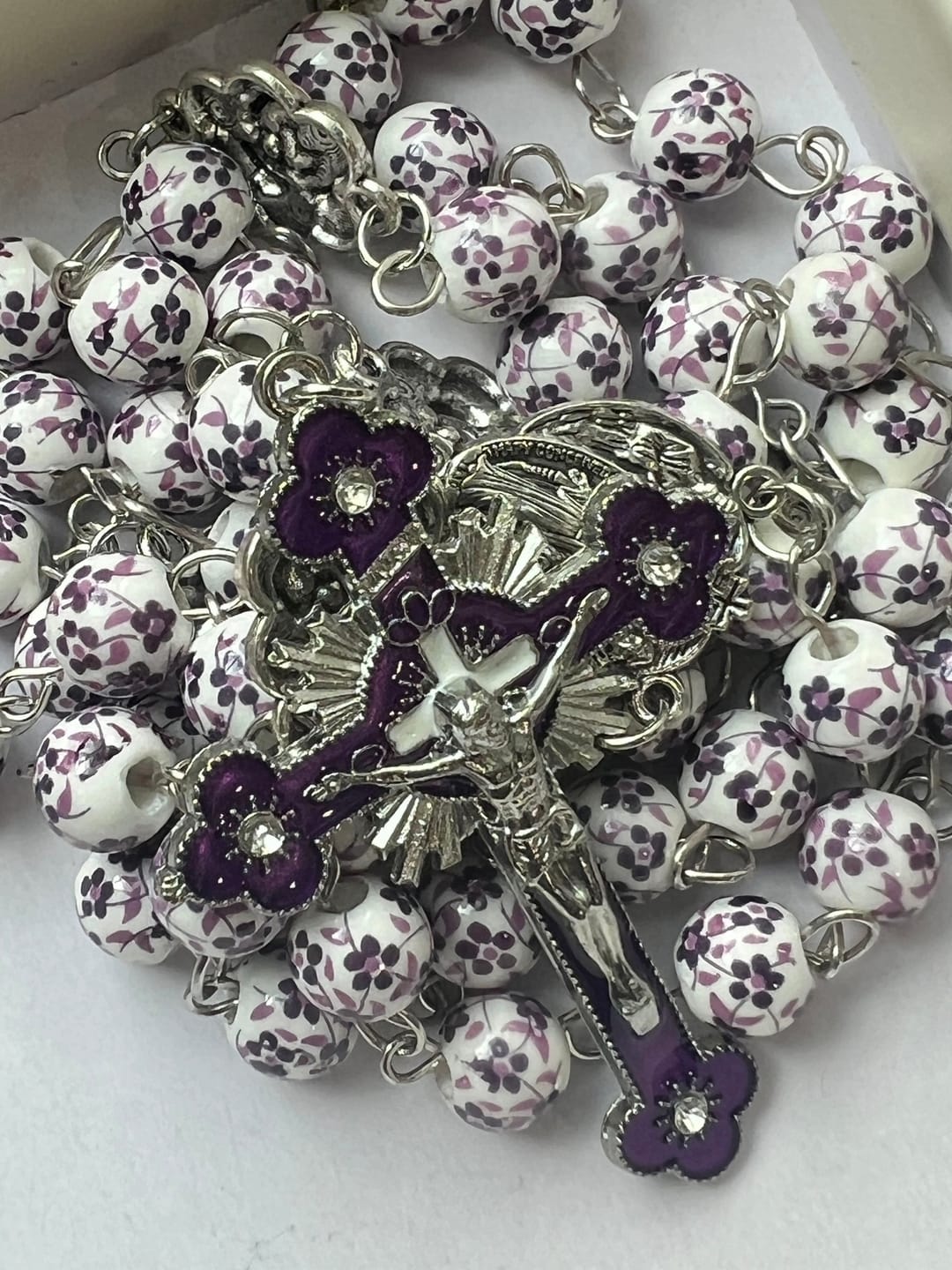 Customer photo review of SolaceBeads Violet Blossom Ceramic Rosary: A Tapestry of Divine Grace