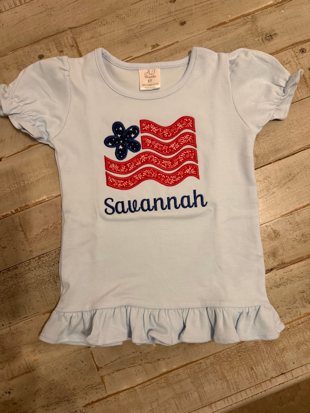 Customer photo review of Light Blue Girl's Short Sleeve RUFFLE Shirts (95% Cotton 5% Spandex)