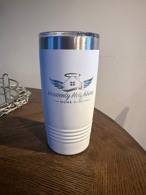 Customer photo review of $5 Sample - Custom 20 oz Tumbler with your Business Logo Engraved - Great Test Before Bulk Volume Order!