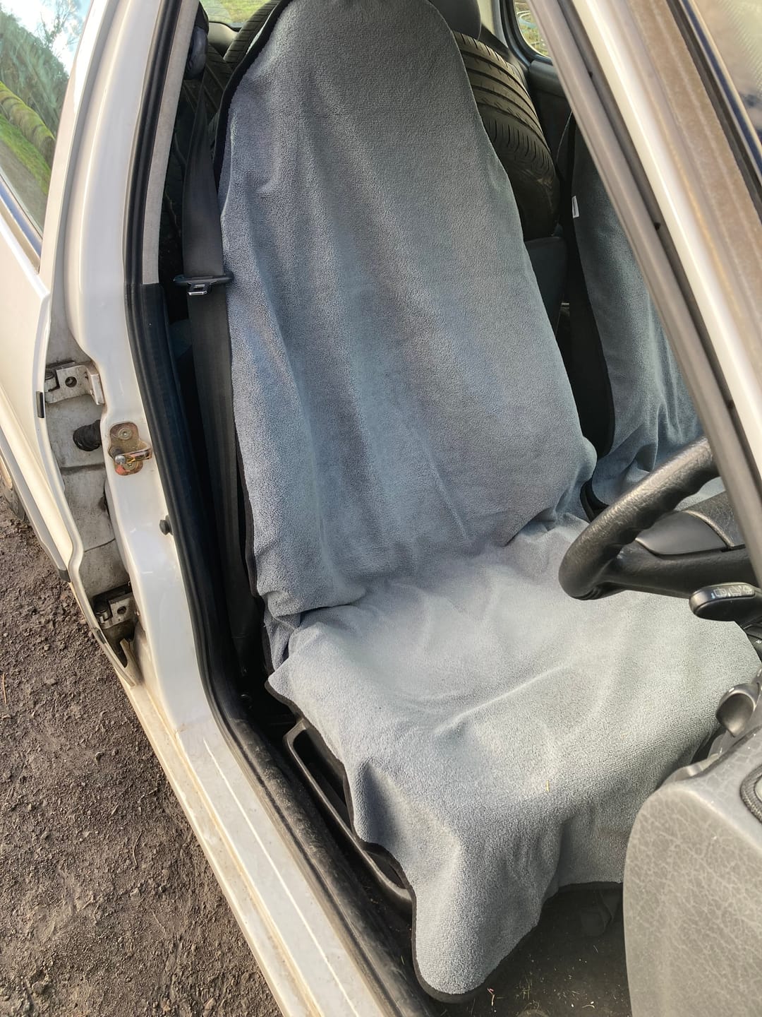 Customer photo review of Waterproof Car Seat Towel – Storm Grey | Towel Society