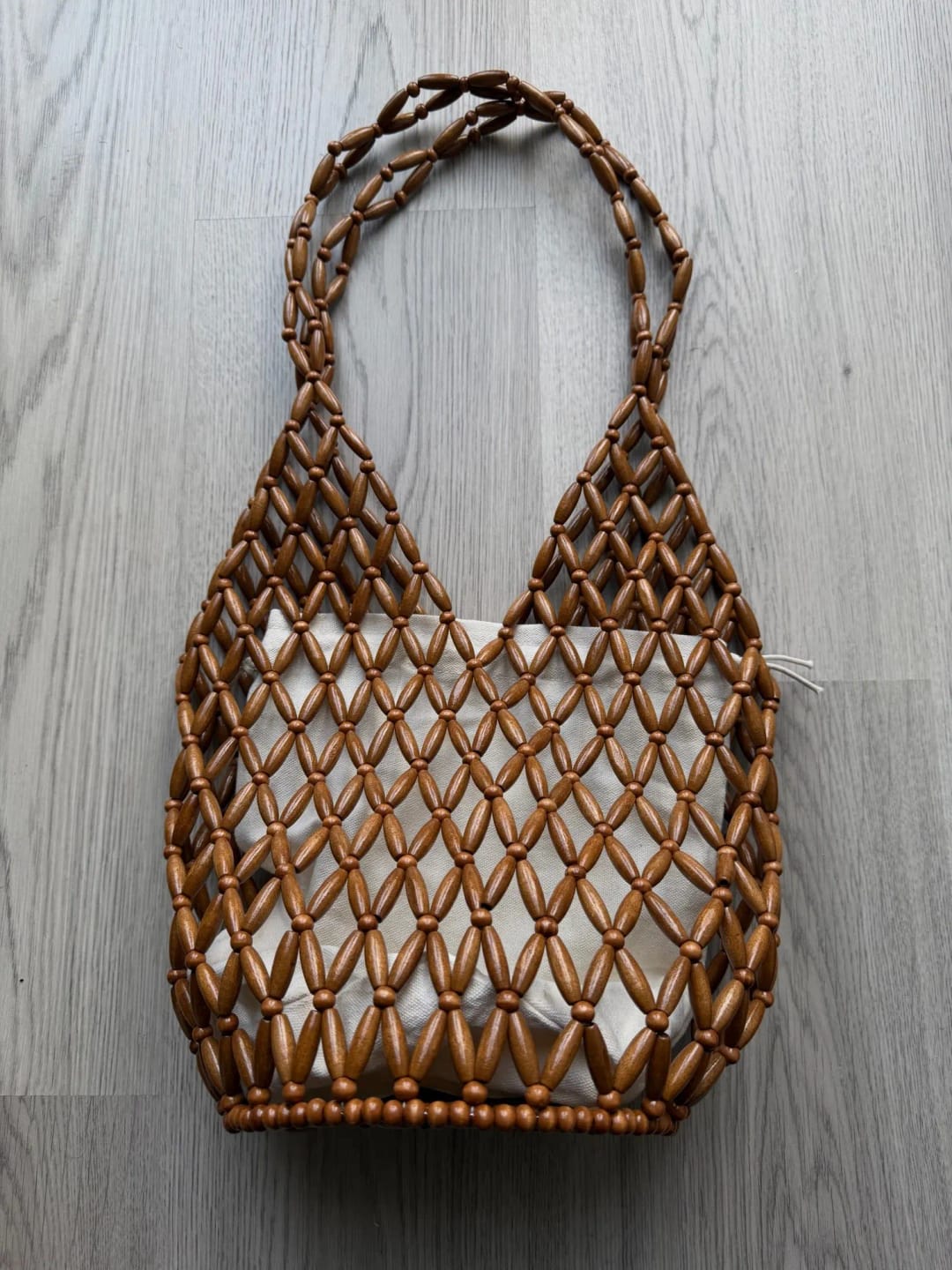 Customer photo review of Boho Wooden Bead Crossbody Handbag