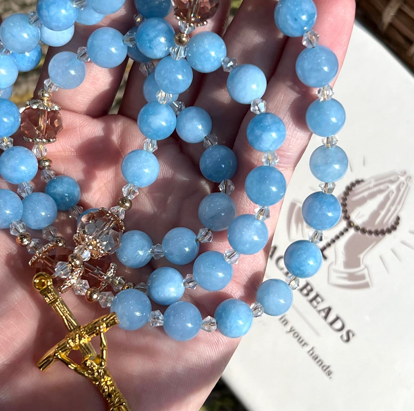 Customer photo review of SolaceBeads Serene Waters Aquamarine Beads Rosary