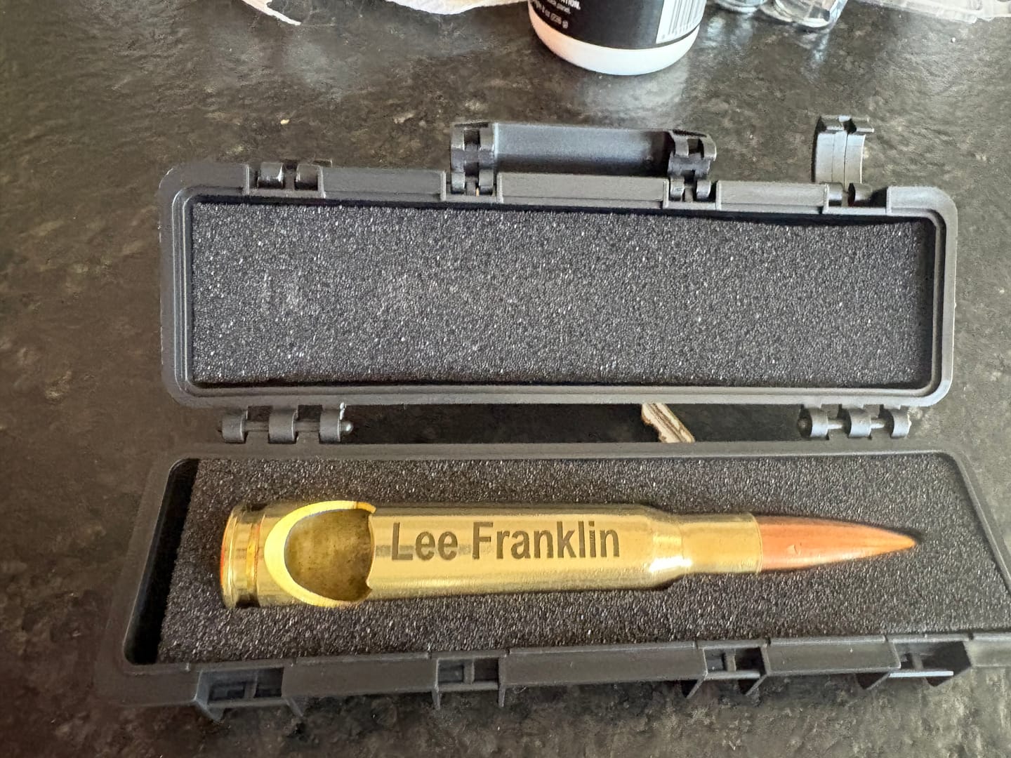 Customer photo review of Personalized 50 Caliber BMG Bullet Bottle Opener