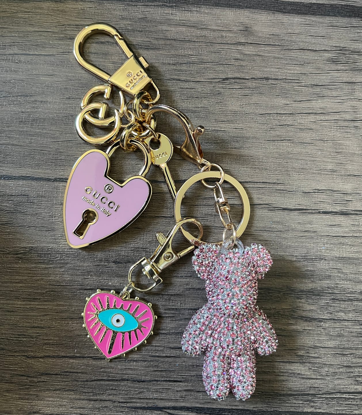 Customer photo review of Pink Rhinestone Bear Bag Charm