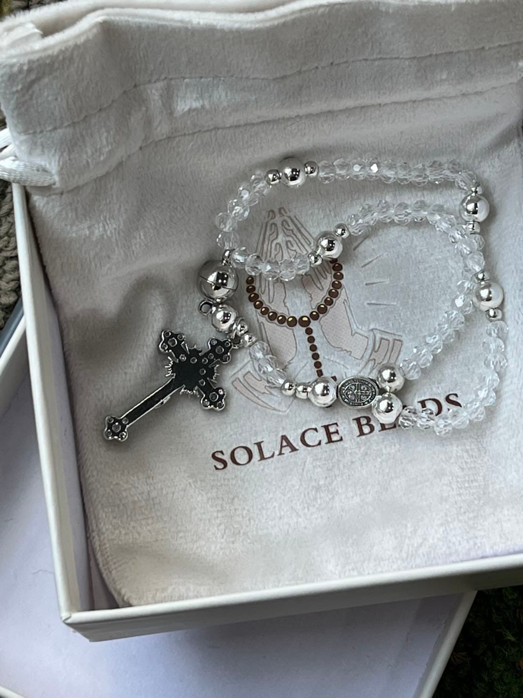 Customer photo review of SolaceBeads Clear Crystal Rosary Bracelet With Rhinestone Studded Cross: Sparkling Devotion