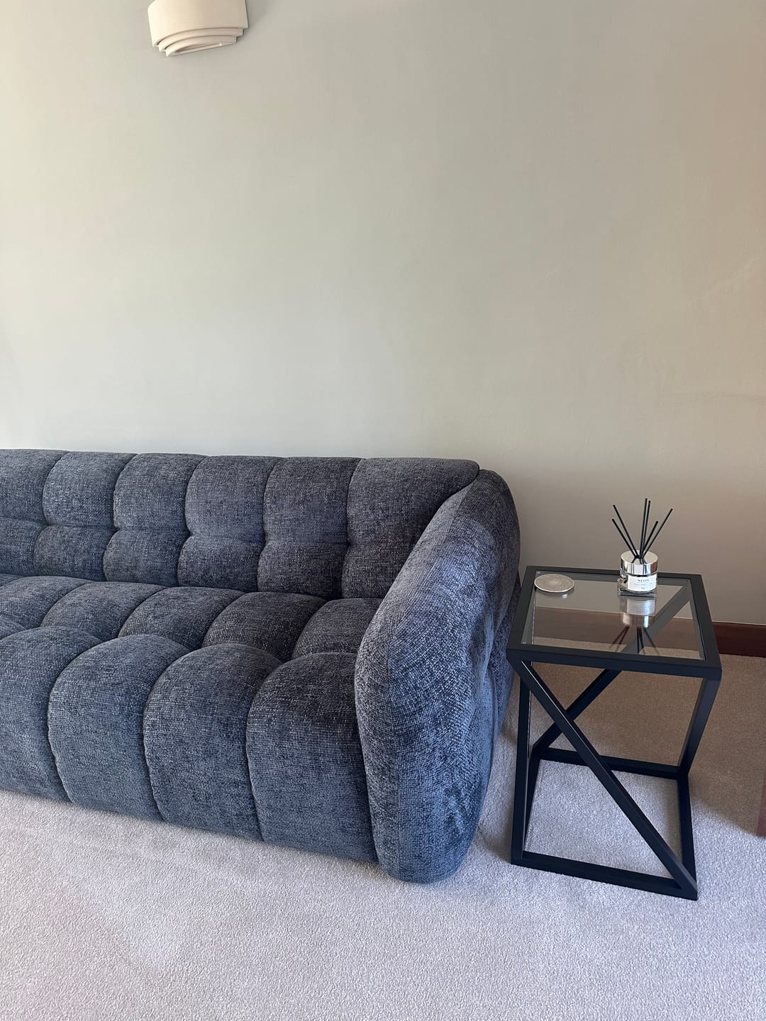 Customer photo review of Twisted Glass Matte Black Side Table