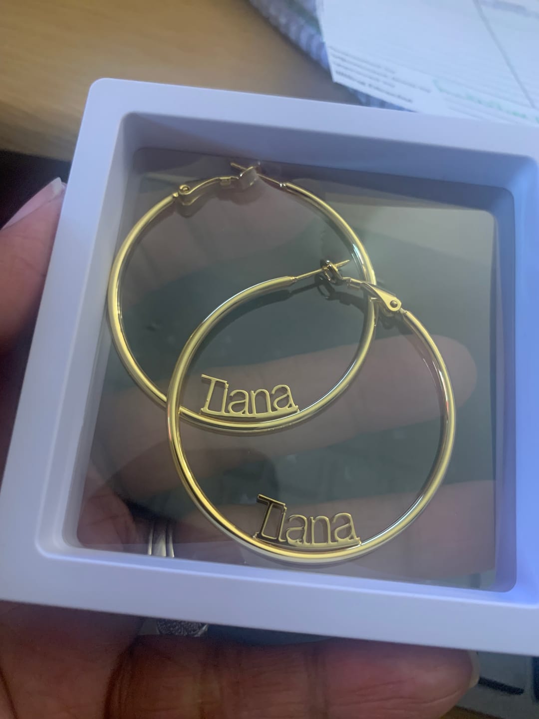 Customer photo review of Name Hoop Earrings