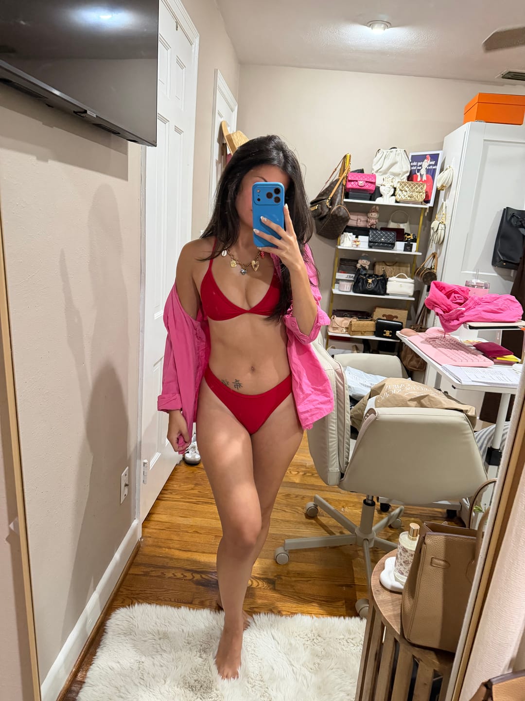 Customer photo review of LILY Scarlet Red Minimal Triangle Top