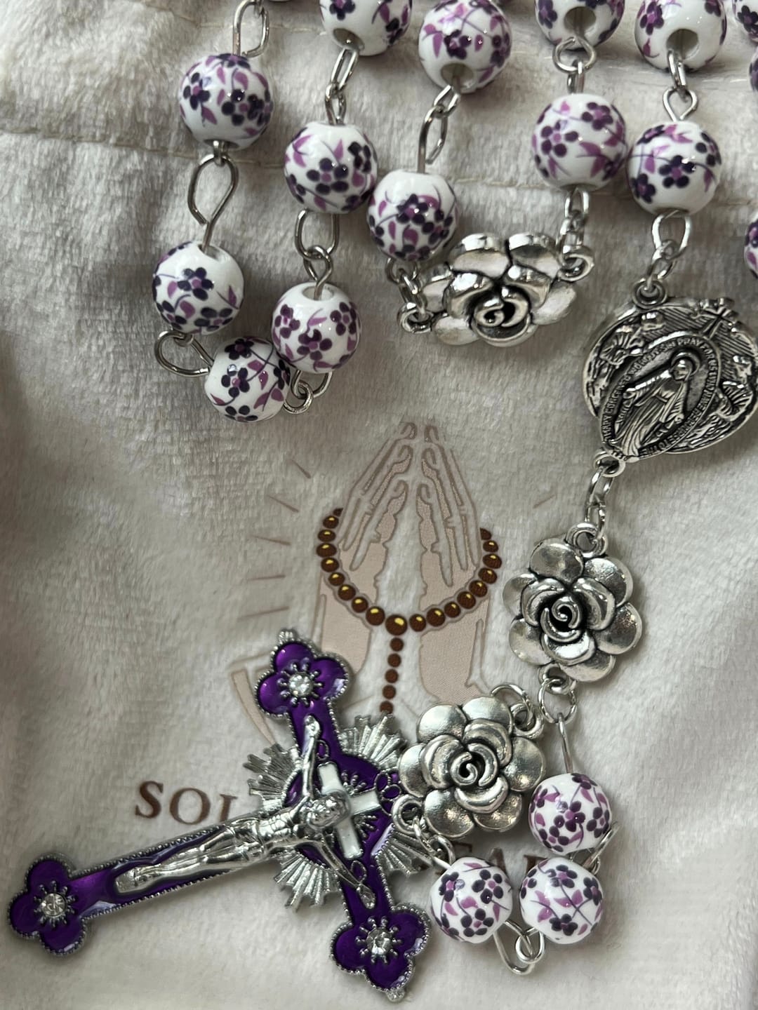 Customer photo review of SolaceBeads Violet Blossom Ceramic Rosary: A Tapestry of Divine Grace
