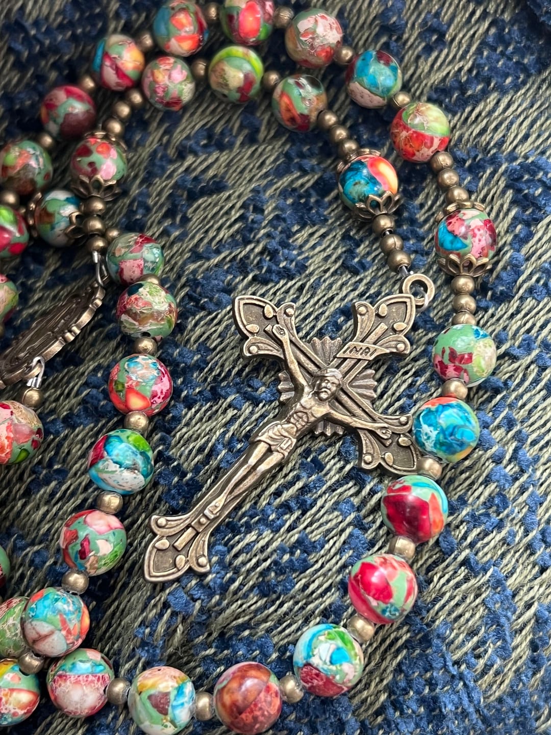 Customer photo review of SolaceBeads Multicolored Imperial Jasper Rosary: A Tapestry of Earth and Spirit