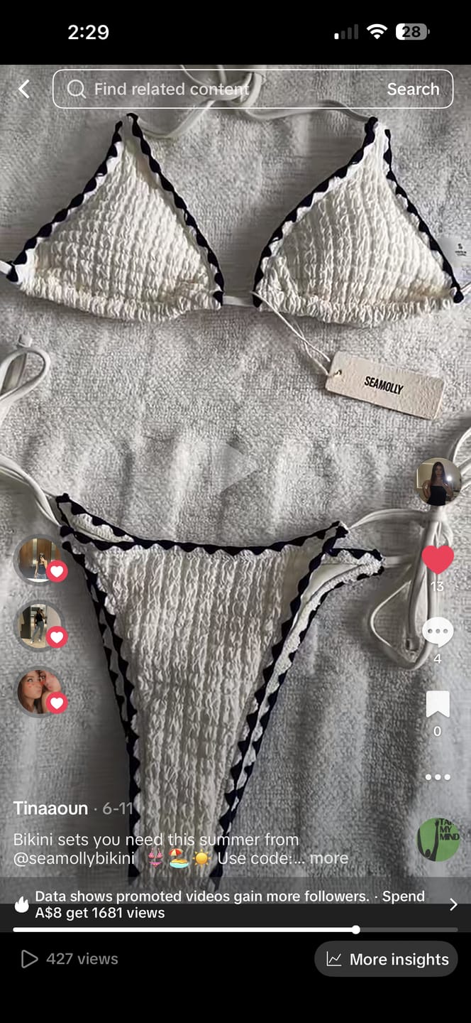 Customer photo review of Seamolly Contrast Color Textured Whip Stitching Halter Triangle Tie Side Bikini Set