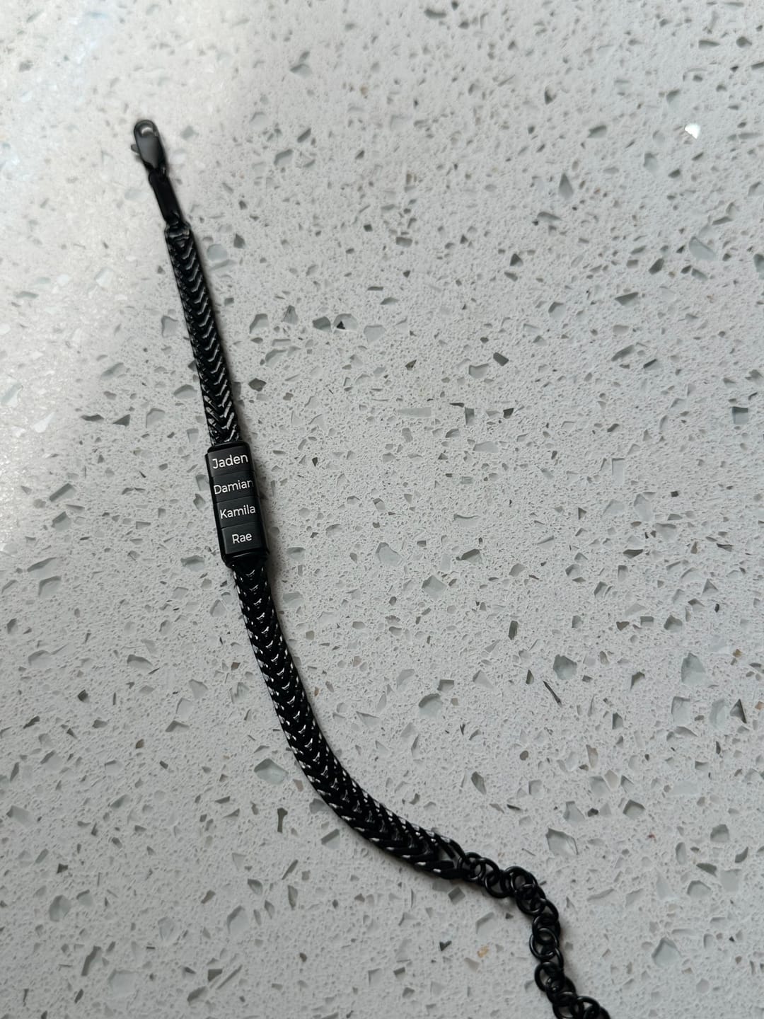 Customer photo review of Dan Bracelet With Kids’ Names- Black